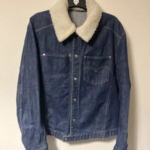 Levis Denim Jacket Womens Large Blue Sherpa Collar Trucker Snap Engineered VTG